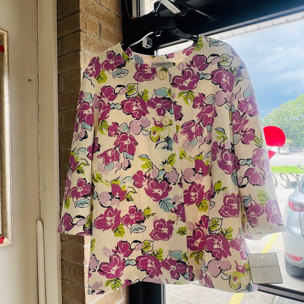 Sag Harbor Floral Stretch Top in Purple and Green